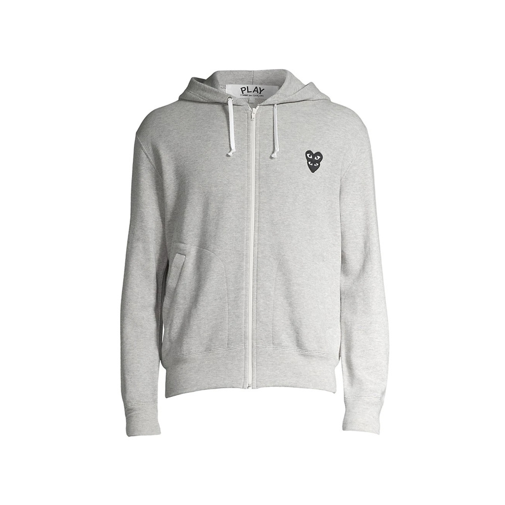 COMME DES GARCONS CDG PLAY GRAY FULL ZIP HOODIE WITH BLACK HEART - Picture 8 of 8